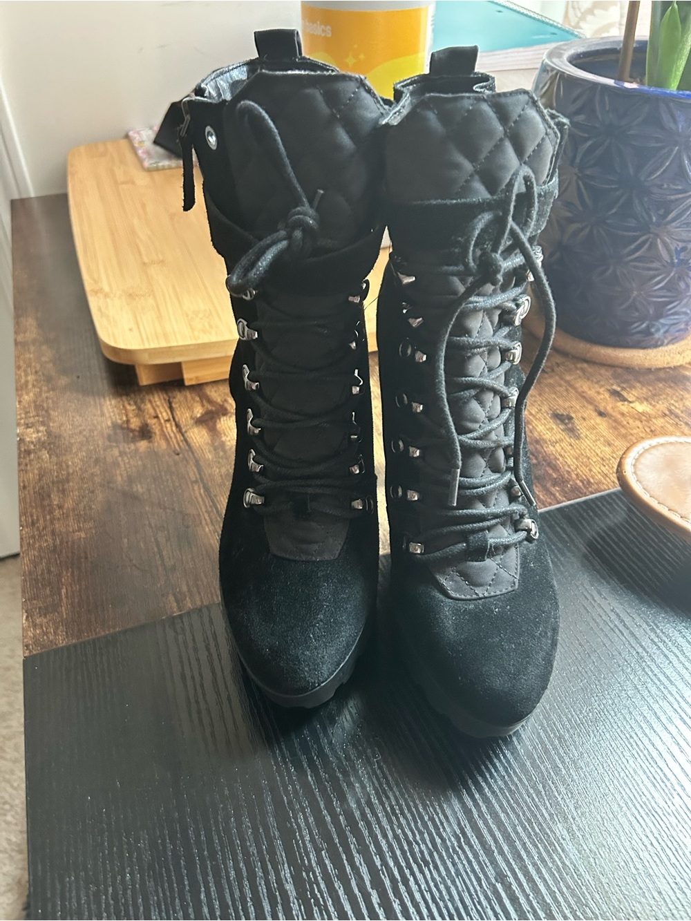 Guess Black Quilted Lace-Up Ankle Boots